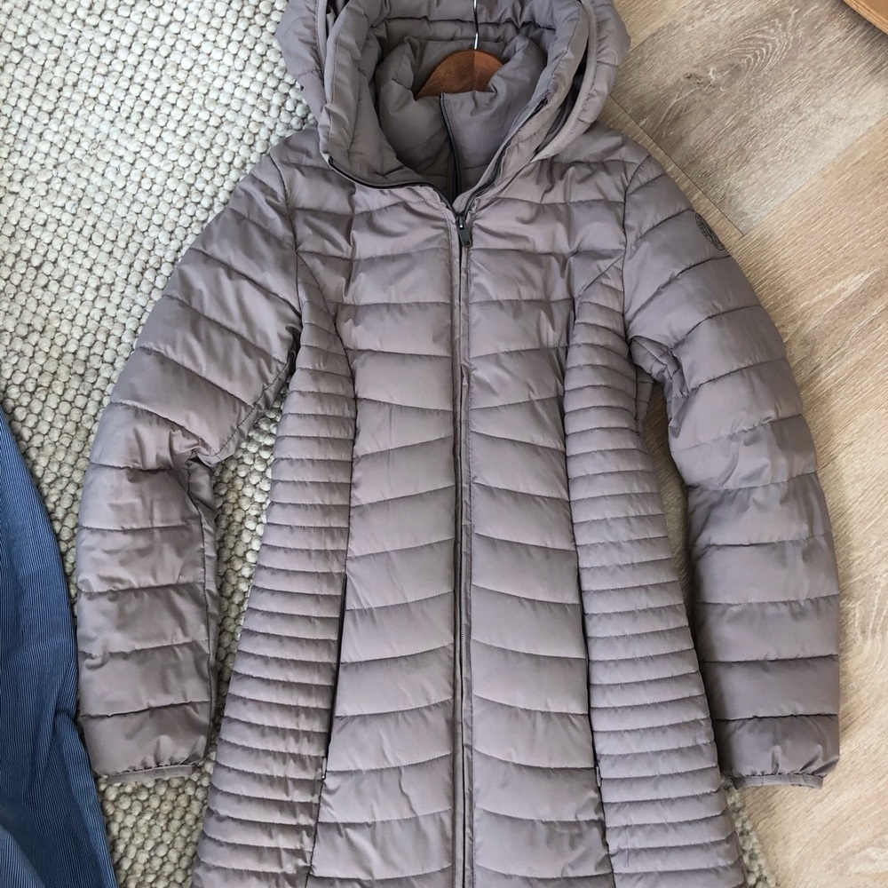 DKNY Women's Gray pinkish Puffer Jacket, multifunctional double zipper